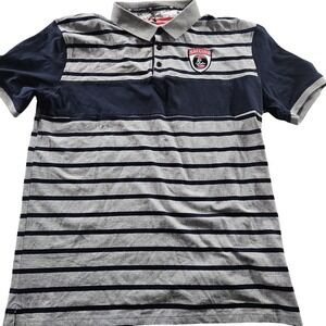 Fredd Marshall Polo Shirt Mens XL Navy Gray‎ Striped Nautical Sailing Patch Logo